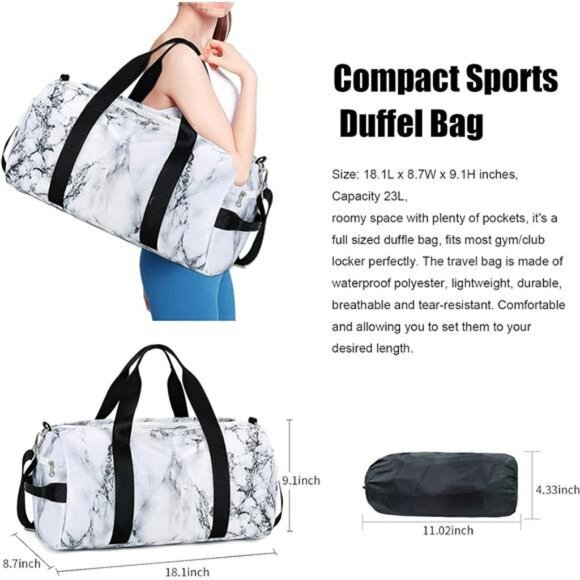 Sport Gym Duffle Bag Travel Duffel Bag Men Women with Shoe Compartment Wet Pocke - Picture 2 of 7